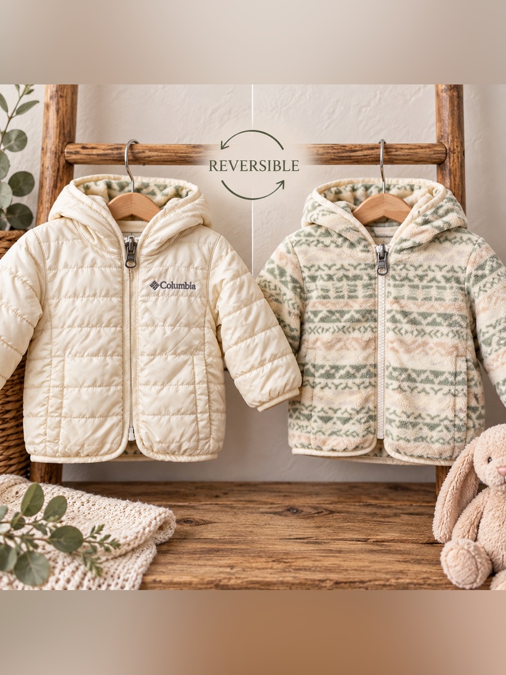 Columbia Baby Reversible Puffer Jacket Fleece Lined Hooded Coat 6-12 Months